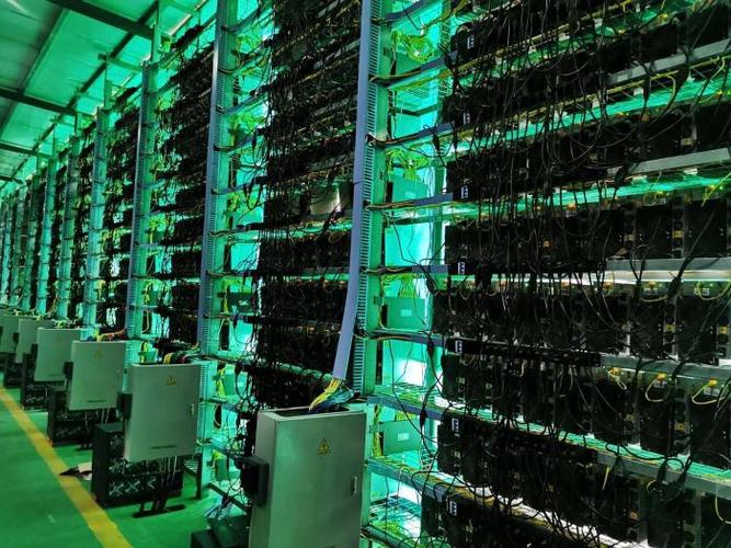 A mining farm showcasing rows of mining rigs in operation